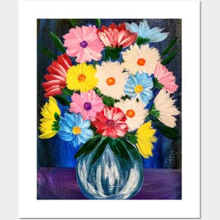 An elegant painting of an exquisite bouquet arranged in a crystal clear glass vase Posters and Art